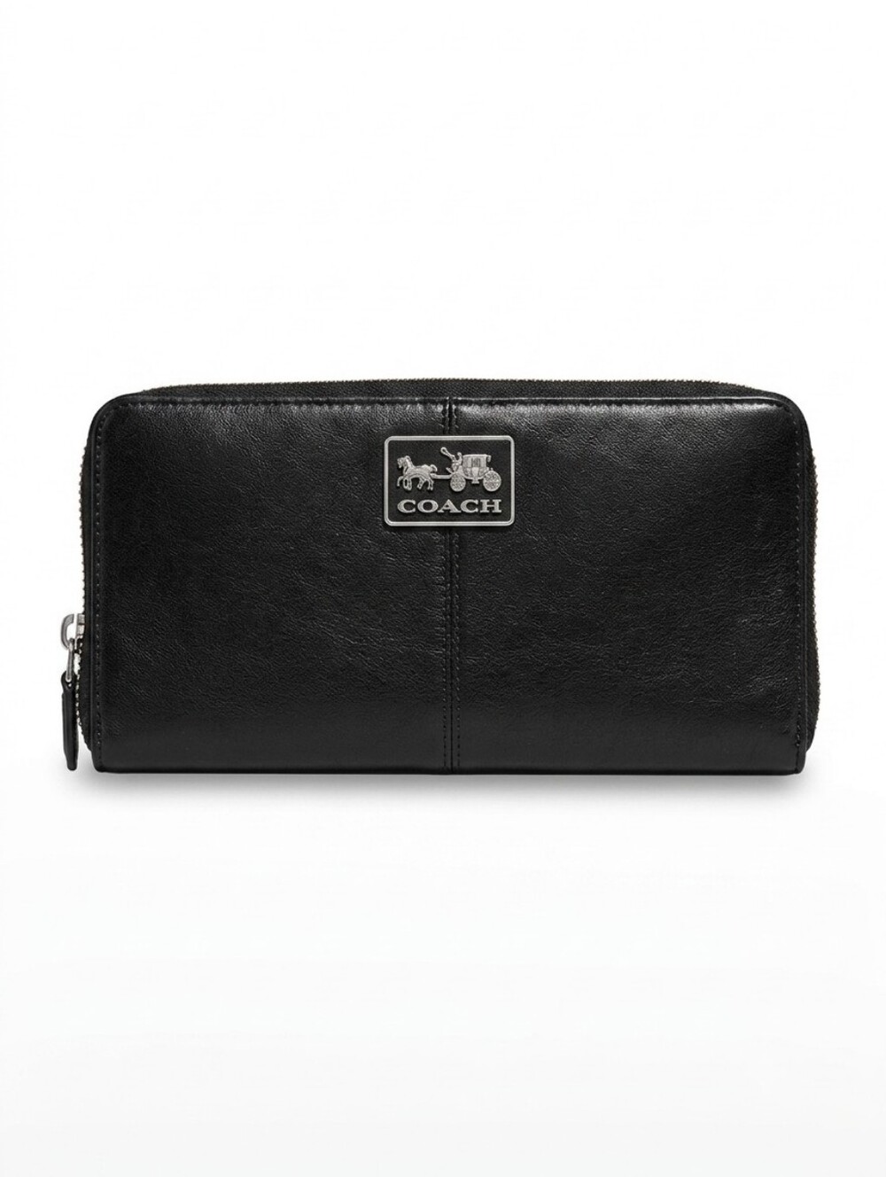 Coach Black Leather Zip-Around Continental Wallet